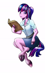 Size: 1280x2048 | Tagged: safe, artist:ivanpost, imported from derpibooru, twilight sparkle, anthro, human, semi-anthro, unguligrade anthro, unicorn, spoiler:pony life, arm hooves, book, clothes, cute, furry, hooves, humanized, missing horn, no horn, school uniform, solo, underhoof