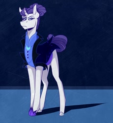 Size: 1103x1200 | Tagged: safe, artist:dinoriel_draws, imported from derpibooru, rarity, pony, unicorn, alternate hairstyle, alternate timeline, angry, colored hooves, female, frown, hair bun, long legs, looking at you, mare, night maid rarity, nightmare takeover timeline, rarity is not amused, solo, unamused