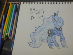 Size: 1280x960 | Tagged: safe, artist:dougtheloremaster, imported from derpibooru, part of a set, princess luna, alicorn, pony, don't stop believing, female, journey (band), mare, part of a series, pencil, pencil drawing, photo, sketch, sketchpad, solo, song reference, traditional art