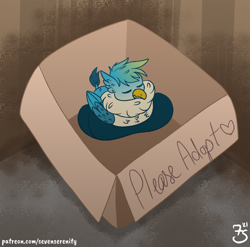 Size: 2480x2453 | Tagged: safe, artist:sevenserenity, imported from derpibooru, gallus, griffon, fanfic:my little dashie, behaving like a bird, borb, box, bronybait, catbird, cute, eyes closed, gallabetes, heart, high res, link, male, sleeping, solo, the legend of zelda