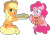 Size: 2753x1924 | Tagged: safe, artist:thatusualguy06, imported from derpibooru, applejack, pinkie pie, earth pony, pony, applebuck season, season 1, atg 2021, baked bads, book, cookbook, derp, drunk, drunk aj, duo, duo female, female, food, frown, go home you're drunk, high res, imminent food poisoning, mare, muffin, muffin tray, newbie artist training grounds, open mouth, open smile, shocked, show accurate, silly, silly pony, simple background, sitting, smiling, this will end in colic, tired, transparent background, vector, who's a silly pony