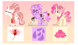 Size: 3459x2018 | Tagged: dead source, safe, artist:cherritoppu, artist:maiii-san, imported from derpibooru, oc, oc only, alicorn, cat, pony, unicorn, alicorn oc, base used, elderly, eyes closed, female, frown, gradient background, high res, horn, male, mare, petting, raised hoof, smiling, stallion, trio, unicorn oc, wings