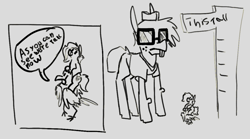 Size: 1145x636 | Tagged: safe, artist:cammy, imported from ponybooru, bird, dialogue, glasses