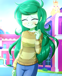 Size: 1784x2163 | Tagged: safe, alternate version, artist:the-butch-x, imported from derpibooru, wallflower blush, equestria girls, equestria girls series, forgotten friendship, blushing, canterlot high, clothes, crying, cute, eyes closed, female, flowerbetes, happy, smiling, solo, sweater, tears of joy, teary eyes