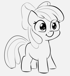 Size: 864x942 | Tagged: safe, artist:heretichesh, imported from derpibooru, apple bloom, earth pony, pony, adorabloom, cute, eye clipping through hair, female, filly, gray background, grayscale, monochrome, simple background, sketch, smiling, solo