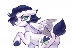 Size: 2640x1752 | Tagged: safe, artist:lunnita_pony, imported from derpibooru, oc, oc only, oc:lunnita, pegasus, pony, butt, dock, fangs, green eyes, hooves, looking back, plot, short tail, simple background, solo, white background