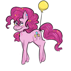 Size: 1080x1080 | Tagged: safe, artist:carconutty, imported from derpibooru, pinkie pie, earth pony, pony, balloon, blushing, ear piercing, earring, female, jewelry, mare, party balloon, party game, piercing, simple background, solo, white background