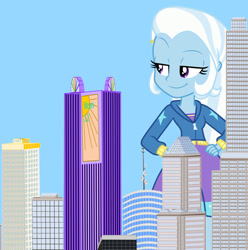 Size: 1280x1290 | Tagged: safe, artist:agenthotman, imported from derpibooru, trixie, equestria girls, equestria girls series, forgotten friendship, female, giantess, hand on hip, macro