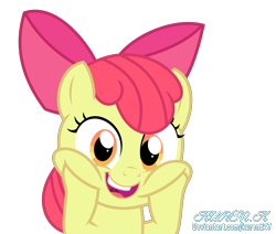 Size: 10000x8468 | Tagged: safe, artist:kuren247, imported from derpibooru, apple bloom, earth pony, pony, absurd resolution, adorabloom, cheeks, cute, female, filly, hooves on cheeks, looking at you, open mouth, open smile, simple background, smiling, smiling at you, solo, squishy cheeks, transparent background, vector