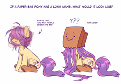 Size: 2318x1611 | Tagged: safe, artist:lunnita_pony, imported from derpibooru, oc, oc:paper bag, earth pony, clothes, fake cutie mark, long hair, long mane, simple background, sitting, socks, unmasked, white background