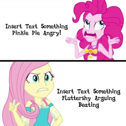 Size: 1300x1300 | Tagged: safe, imported from derpibooru, fluttershy, pinkie pie, a little birdie told me, equestria girls, equestria girls series, forgotten friendship, angry, chalk, clothes, engrish, fluttershy is not amused, geode of fauna, geode of sugar bombs, implied applejack, implied rainbow dash, magical geodes, swimsuit, template, unamused, vector