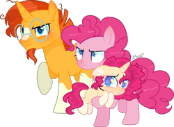 Size: 3981x2919 | Tagged: safe, artist:kurosawakuro, imported from derpibooru, pinkie pie, sunburst, oc, pony, unicorn, base used, blaze (coat marking), coat markings, facial markings, female, filly, high res, male, offspring, parent:pinkie pie, parent:sunburst, parents:pinkieburst, pinkieburst, shipping, simple background, socks (coat markings), straight, transparent background