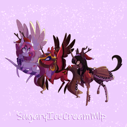 Size: 3000x3000 | Tagged: safe, artist:sugaryicecreammlp, imported from derpibooru, oc, oc only, oc:alice (dragonpinkiepie), oc:celestial star, oc:oneiria fylakas, alicorn, pony, unicorn, christmas, female, hat, high res, holiday, mare, santa hat