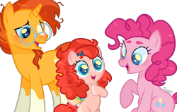 Size: 1006x638 | Tagged: safe, artist:kurosawakuro, imported from derpibooru, pinkie pie, sunburst, oc, earth pony, pony, base used, blaze (coat marking), coat markings, facial markings, female, male, offspring, parent:pinkie pie, parent:sunburst, parents:pinkieburst, pinkieburst, shipping, simple background, socks (coat markings), straight, transparent background