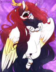 Size: 2858x3694 | Tagged: safe, artist:krissstudios, imported from derpibooru, oc, oc only, pegasus, pony, female, high res, horns, mare, solo, two toned wings, wings