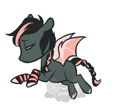 Size: 450x400 | Tagged: safe, artist:lavvythejackalope, imported from derpibooru, oc, oc only, bat pony, pony, bat pony oc, bat wings, braid, braided tail, clothes, colored hooves, simple background, socks, solo, striped socks, white background, wings