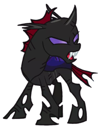 Size: 503x630 | Tagged: safe, artist:agdapl, imported from derpibooru, pharynx, changeling, angry, fangs, looking back, male, scar, simple background, smiling, solo, transparent background