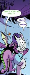 Size: 306x750 | Tagged: safe, edit, idw, imported from derpibooru, rarity, spike, comic, text edit