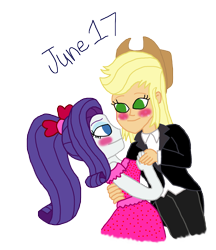 Size: 2000x2310 | Tagged: safe, artist:ktd1993, imported from derpibooru, applejack, rarity, equestria girls, 17, blushing, clothes, dress, female, high res, lesbian, rarijack, shipping, tuxedo