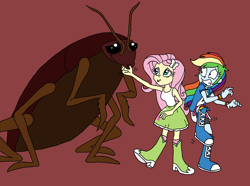 Size: 2042x1519 | Tagged: safe, artist:bugssonicx, imported from derpibooru, fluttershy, rainbow dash, cockroach, insect, equestria girls, scaredy dash, shrunken