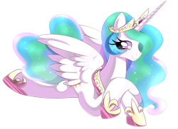 Size: 1934x1410 | Tagged: safe, artist:beanbunn, imported from derpibooru, princess celestia, alicorn, pony, crossed hooves, crown, cute, cutelestia, female, hoof shoes, jewelry, lying down, mare, prone, regalia, solo, spread wings, wings