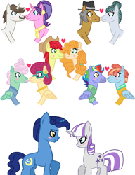 Size: 702x914 | Tagged: safe, artist:harmonyguard, imported from derpibooru, bow hothoof, bright mac, cloudy quartz, cookie crumbles, gentle breeze, hondo flanks, igneous rock pie, night light, pear butter, posey shy, twilight velvet, windy whistles, earth pony, pegasus, pony, unicorn, brightbutter, cookieflanks, female, male, mare, nightvelvet, quartzrock, shipping, shys, stallion, straight, windyhoof