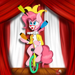 Size: 1280x1280 | Tagged: safe, artist:joaothejohn, imported from derpibooru, pinkie pie, earth pony, pony, clown, clown makeup, female, juggling, mare, solo, unicycle