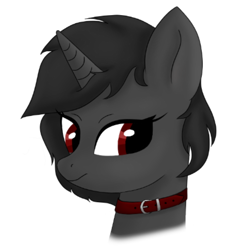 Size: 576x580 | Tagged: safe, artist:sundust, imported from derpibooru, oc, oc only, oc:richard98, pony, unicorn, bust, collar, horn, looking at you, male, portrait, simple background, smiling, smiling at you, solo, stallion, unicorn oc, white background