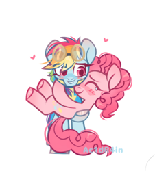 Size: 696x771 | Tagged: safe, artist:ac1d_r4in, imported from derpibooru, pinkie pie, rainbow dash, earth pony, pegasus, pony, wonderbolts academy, blushing, clothes, crying, cuddling, cute, dashabetes, diapinkes, duo, duo female, female, friendshipping, glasses, happy, heart, scene interpretation, simple background, tears of joy, uniform, white background, wonderbolts uniform