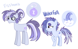 Size: 2752x1727 | Tagged: dead source, safe, artist:cherritoppu, artist:maiii-san, imported from derpibooru, oc, oc only, oc:waterfall, earth pony, unicorn, base used, colt, duo, earth pony oc, female, horn, male, mare, offspring, parent:flash sentry, parent:twilight sparkle, parents:flashlight, raised hoof, simple background, unicorn oc, white background