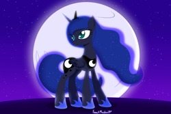 Size: 3000x2000 | Tagged: safe, artist:knackmaster77, imported from derpibooru, princess luna, alicorn, pony, digital art, female, full moon, high res, jewelry, mare, moon, regalia, smiling, solo