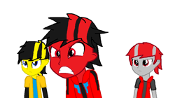 Size: 880x492 | Tagged: safe, artist:robertsonskywa1, imported from derpibooru, equestria girls, angry, holomatter avatar, ironhide, photo, sideswipe, simple background, sunstreaker, transformers, white background