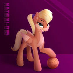 Size: 2000x2000 | Tagged: safe, artist:darksly, imported from derpibooru, pegasus, pony, atg 2021, basketball, crossover, female, high res, leg fluff, lola bunny, looking at you, looney tunes, mare, newbie artist training grounds, open mouth, pale belly, ponified, solo, space jam, sports, two toned wings, wings
