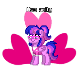 Size: 768x768 | Tagged: artist needed, safe, artist:altersmay87, artist:earthpone06, imported from derpibooru, oc, oc:hsu amity, alicorn, pony, pony town, alicorn oc, clothes, cutie mark, eyeglasses, female, glasses, heart, horn, mare, name tag, not twilight sparkle, ponytail, smiling, wings
