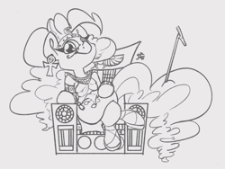 Size: 1536x1152 | Tagged: safe, artist:leadhooves, imported from derpibooru, pinkie pie, earth pony, pony, egyptian, looking at you, monochrome, solo, throne