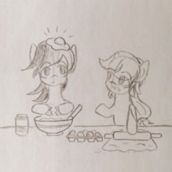 Size: 640x640 | Tagged: safe, artist:snowzaaah, imported from derpibooru, applejack, rainbow dash, earth pony, pegasus, pony, appledash, appledashdailydoodles, doodle, female, lesbian, monochrome, pencil drawing, shipping, sketch, traditional art