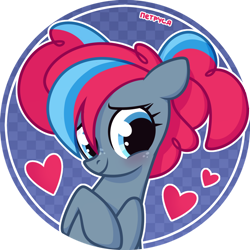 Size: 1280x1280 | Tagged: safe, artist:petruse4ka, imported from derpibooru, oc, oc only, earth pony, pony, bust, earth pony oc, eyelashes, female, freckles, heart, mare, simple background, smiling, solo, transparent background