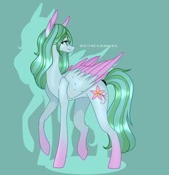 Size: 928x958 | Tagged: safe, artist:sia.brony, imported from derpibooru, oc, oc only, pegasus, pony, eyelashes, green background, looking back, pegasus oc, raised hoof, simple background, smiling, solo, wings