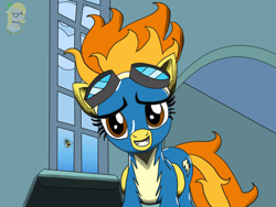 Size: 1600x1200 | Tagged: safe, artist:gray star, derpibooru exclusive, imported from derpibooru, spitfire, clothes, cute, cutefire, scene interpretation, uniform, wonderbolts, wonderbolts uniform