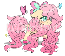 Size: 1432x1240 | Tagged: dead source, safe, artist:cherritoppu, artist:maiii-san, imported from derpibooru, fluttershy, butterfly, pegasus, pony, base used, blushing, cute, daaaaaaaaaaaw, female, hoof polish, mare, raised hoof, shyabetes, simple background, smiling, solo, transparent background, watermark, wings