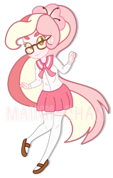 Size: 1470x2313 | Tagged: dead source, safe, artist:cherritoppu, artist:maiii-san, imported from derpibooru, oc, oc only, oc:cherry bloom, equestria girls, clothes, equestria girls-ified, female, glasses, miniskirt, simple background, skirt, smiling, socks, solo, thigh highs, thigh socks, transparent background