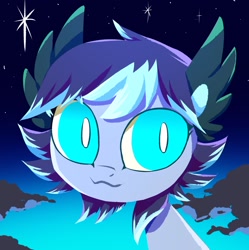 Size: 1911x1921 | Tagged: safe, artist:ce2438, artist:ketereissim, imported from derpibooru, oc, oc:huracan, oc:moonlight toccata, agender, avatar, blue, bust, cat eyes, cyan, lineless, portrait, slit eyes, slit pupils