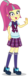 Size: 1155x3114 | Tagged: safe, artist:sebisscout1997, imported from derpibooru, sour sweet, equestria girls, bow, clothes, crystal prep academy, crystal prep academy uniform, crystal prep shadowbolts, female, freckles, happy, looking at you, pleated skirt, ponytail, school uniform, simple background, skirt, solo, transparent background, vector