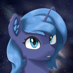 Size: 3000x3000 | Tagged: safe, artist:闪电_lightning, imported from derpibooru, princess luna, ambiguous race, ear fluff, eyelashes, female, filly, high res, horn, smiling, solo, teeth, woona, younger