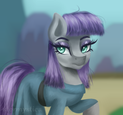Size: 3000x2800 | Tagged: safe, artist:stormystica, imported from derpibooru, maud pie, earth pony, pony, clothes, dress, eyeshadow, fanart, female, high res, looking at you, makeup, mare, ponyville, raised hoof, solo