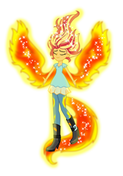 Size: 1024x1463 | Tagged: safe, artist:emeraldblast63, artist:scarlet-spectrum, imported from derpibooru, sunset shimmer, equestria girls, my past is not today, rainbow rocks, boots, clothes, eyes closed, gloves, motorcross, phoenix wings, shoes, simple background, solo, sparkly hair, sparkly wings, sunset phoenix, transparent background, wings