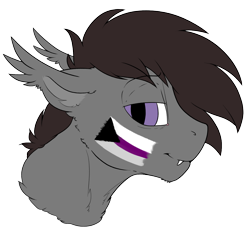 Size: 1502x1404 | Tagged: safe, artist:cold blight, imported from derpibooru, oc, oc only, oc:windwalker, bat pony, bat pony oc, bat wings, demisexual, demisexual pride flag, ear fluff, fangs, floppy ears, fluffy, misleading thumbnail, pride, pride flag, simple background, smiling, transparent background, wings