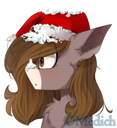 Size: 1847x2026 | Tagged: safe, artist:mediasmile666, imported from derpibooru, oc, oc only, pony, chest fluff, christmas, female, hat, holiday, mare, santa hat, simple background, solo, white background