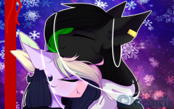 Size: 2660x1661 | Tagged: safe, artist:mediasmile666, imported from derpibooru, oc, oc only, pegasus, pony, bust, duo, ear piercing, eyes closed, female, male, mare, piercing, snow, snowflake, stallion