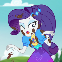 Size: 1080x1080 | Tagged: safe, imported from derpibooru, screencap, rarity, equestria girls, equestria girls series, lost and pound, spoiler:eqg series (season 2), cropped, disgusted, female, lost and pound: rarity, mud, one eye closed, out of context, solo, tongue out